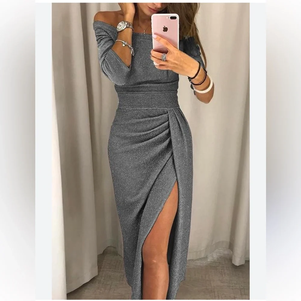 Gray maxi Occassion Dress - Picture 4 of 15